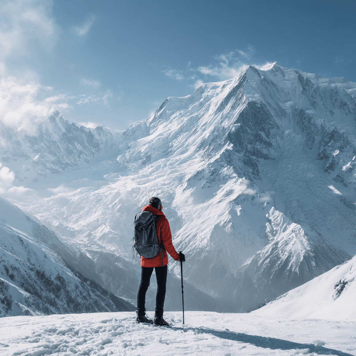 a man standing on snow mountain
