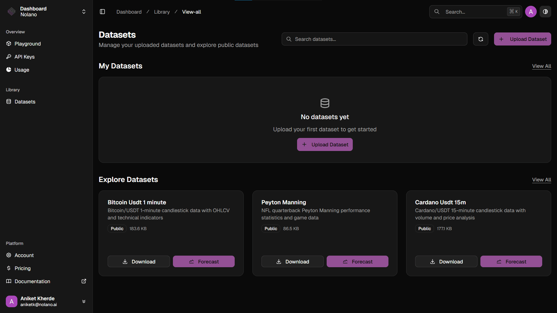 dataset library for testing the application