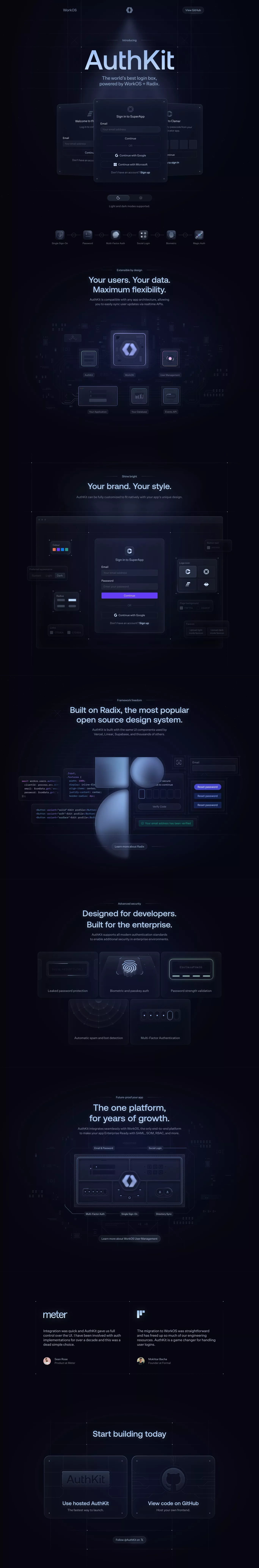 AuthKit by WorkOS landing page screenshot showcasing Tech design