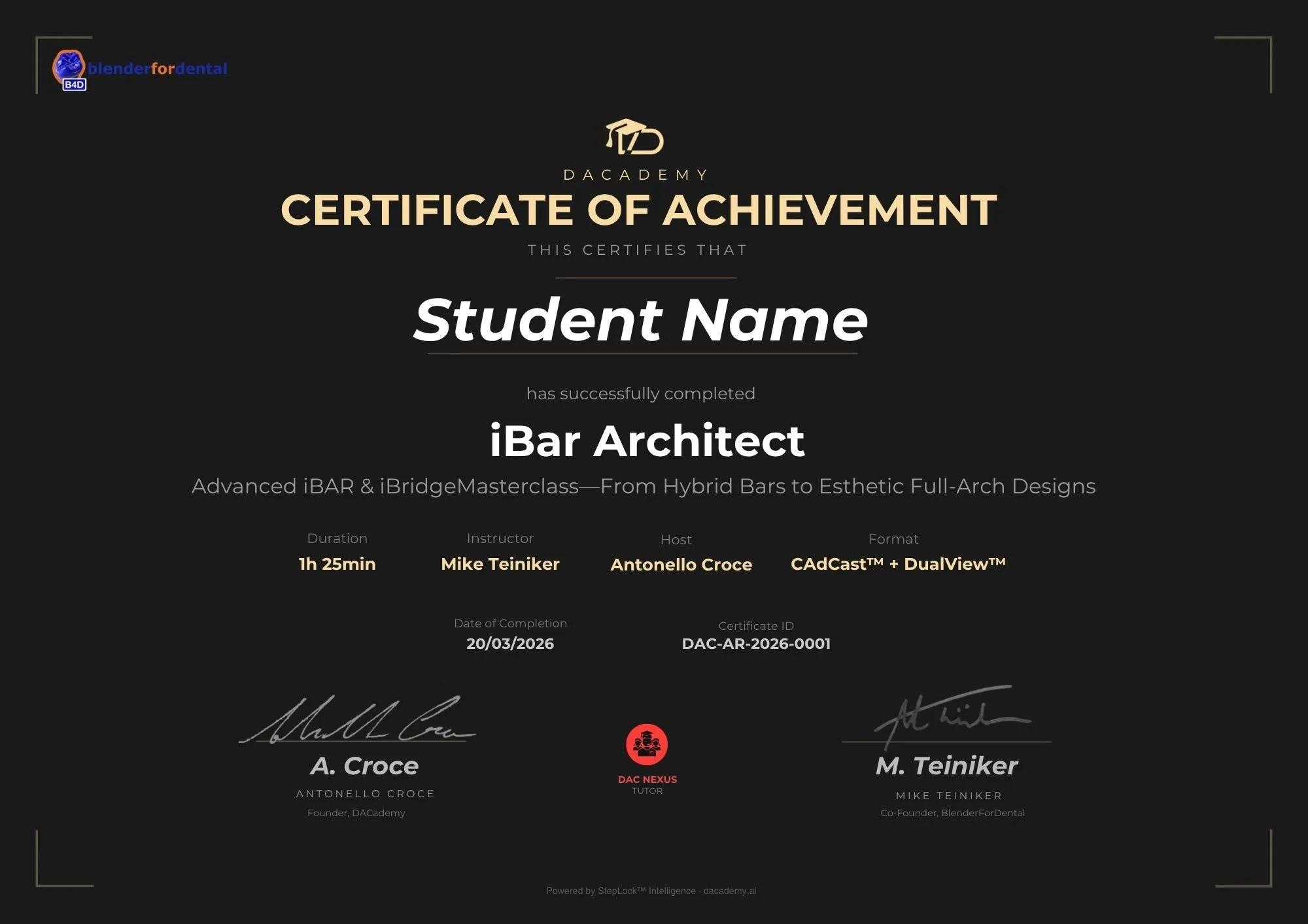 iBar Architect Certificate