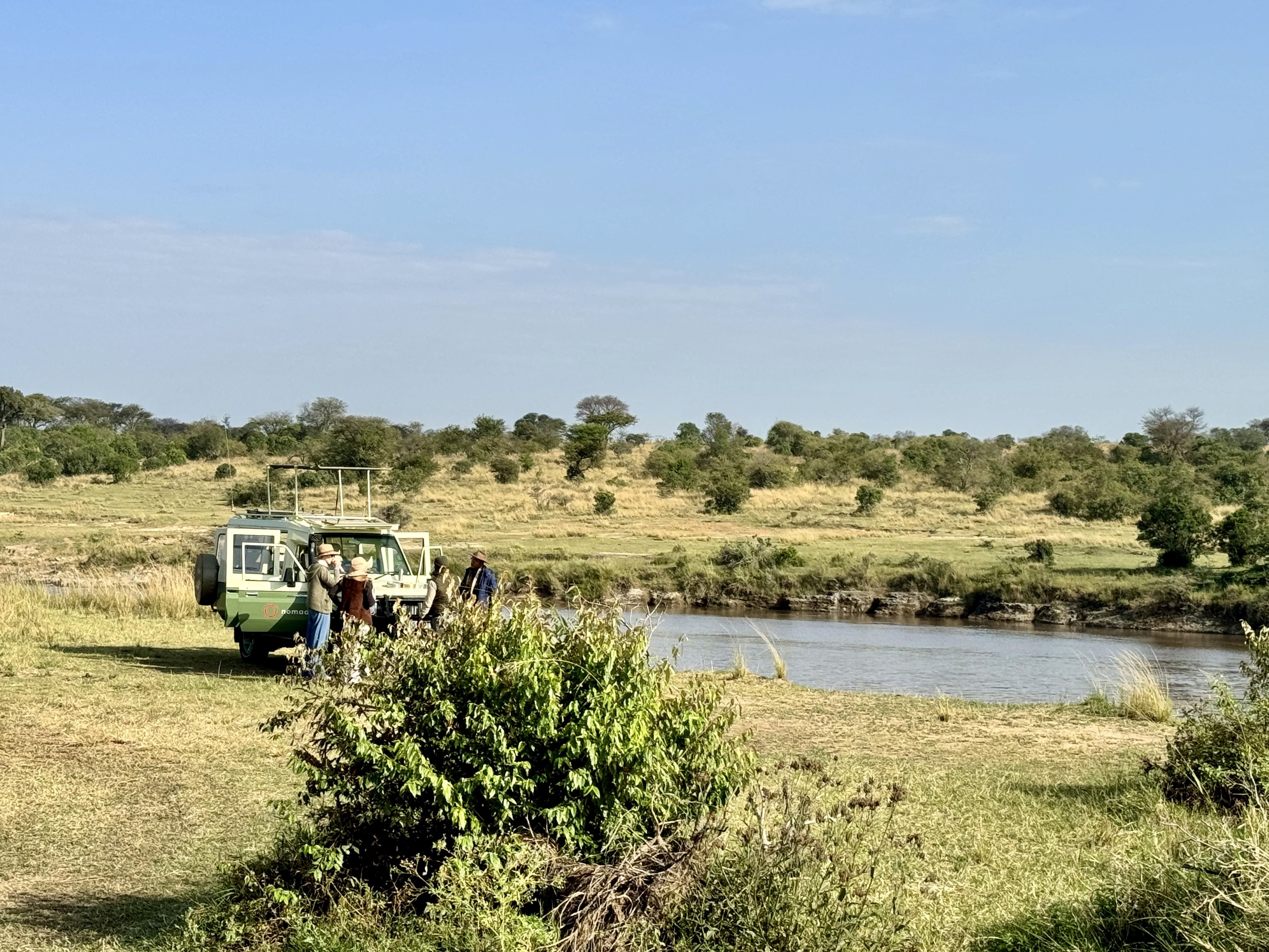 A couple trying to spot an animal in the Serengeti