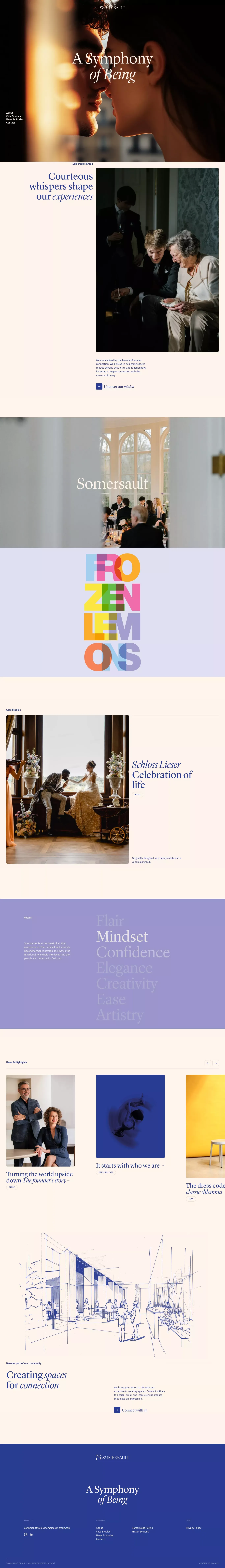 Somersault Group - A Symphony of Being portfolio page screenshot showcasing Design and Furniture & Interiors design