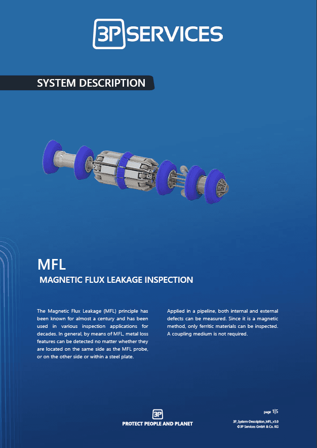 MFL-Diagramm des Magnetstreufluss-Prüfsystems, das in Rohrleitungen verwendet wird. Es erkennt Metallverlustmerkmale sowohl intern als auch extern.