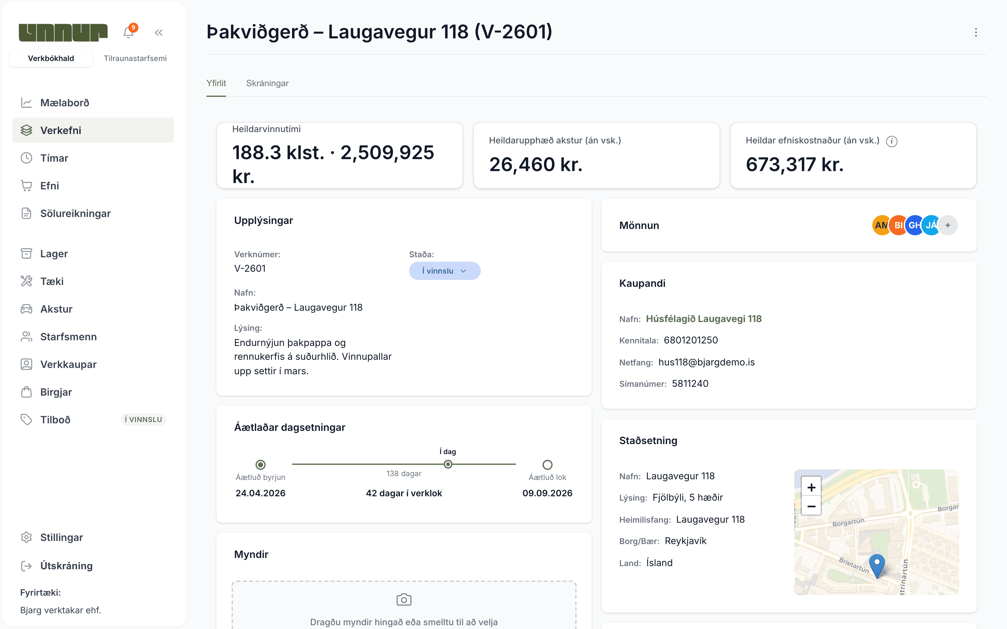 Verki skipt upp í verkhluta í Unni