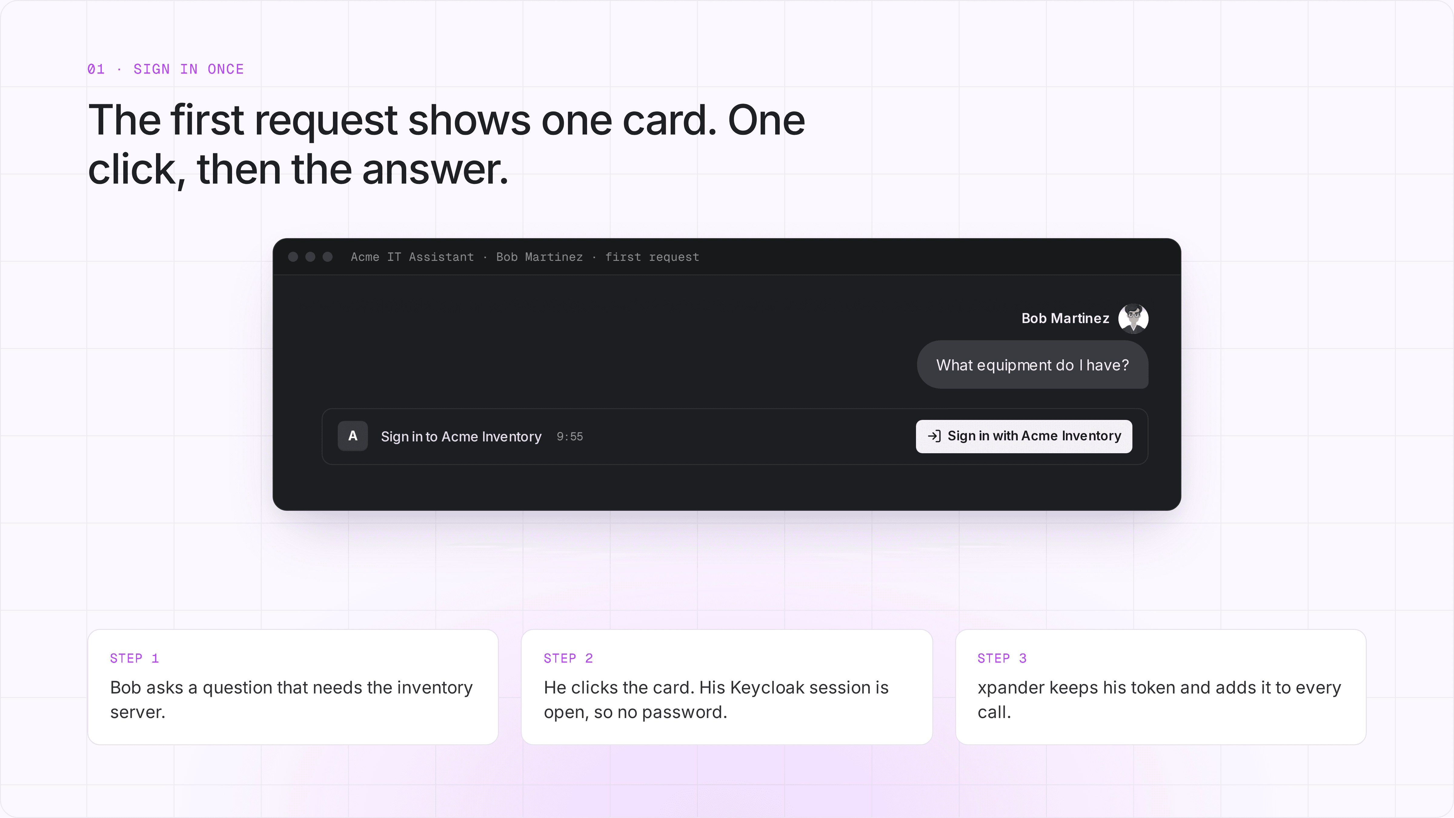 Sign in to Acme Inventory card in the chat