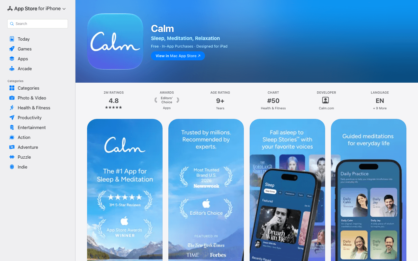 Calm app on App Store