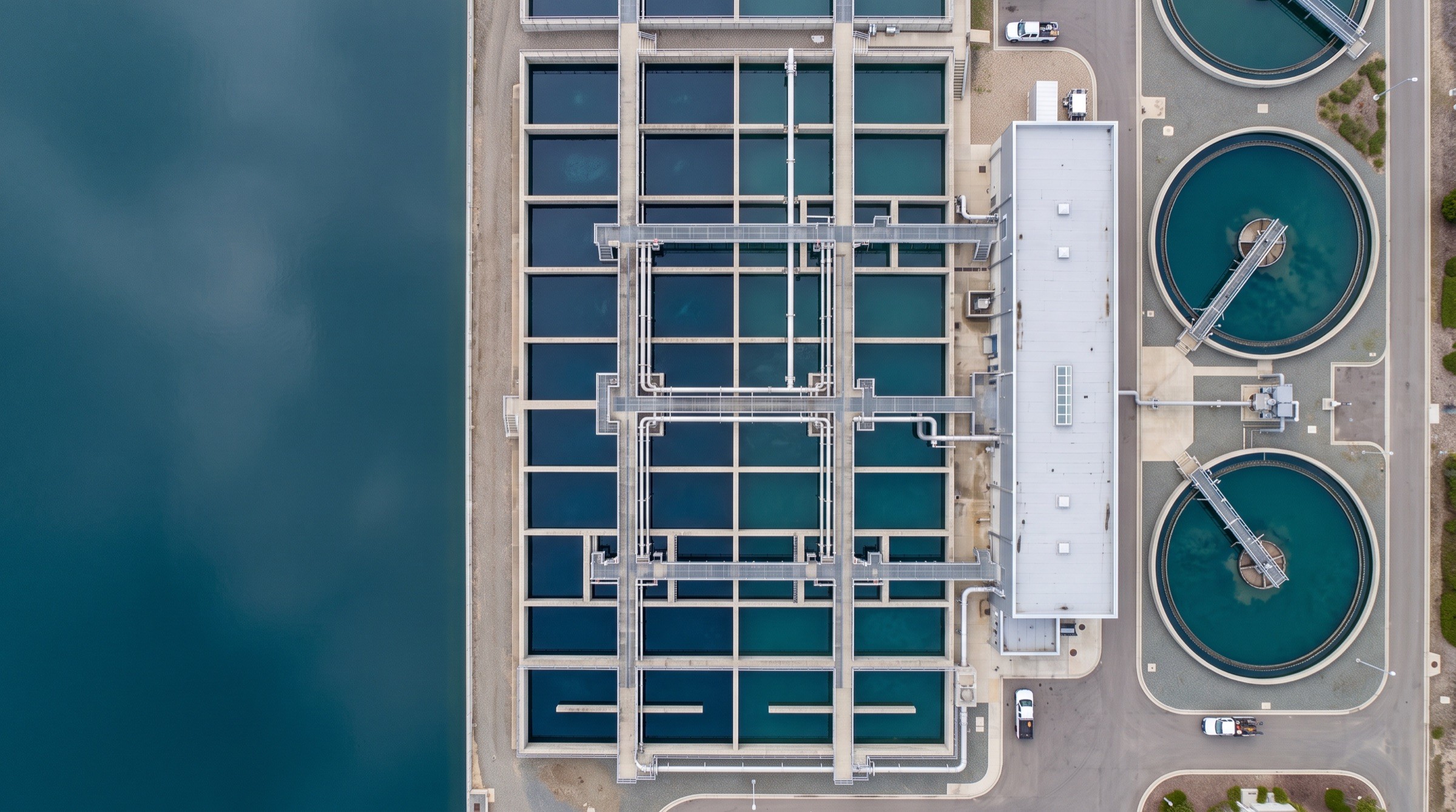 Aerial view of a water treatment and reuse facility
