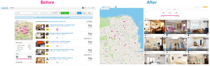 Figure 7 - Before and after a full redesign of the search page