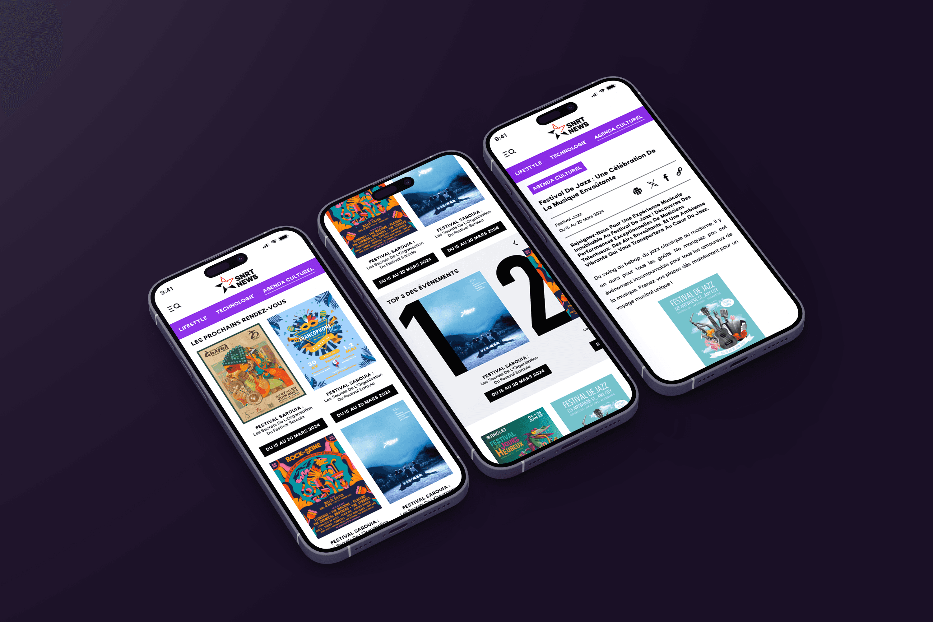 From festival listings to article details — the cultural agenda brings Moroccan events to life on mobile.