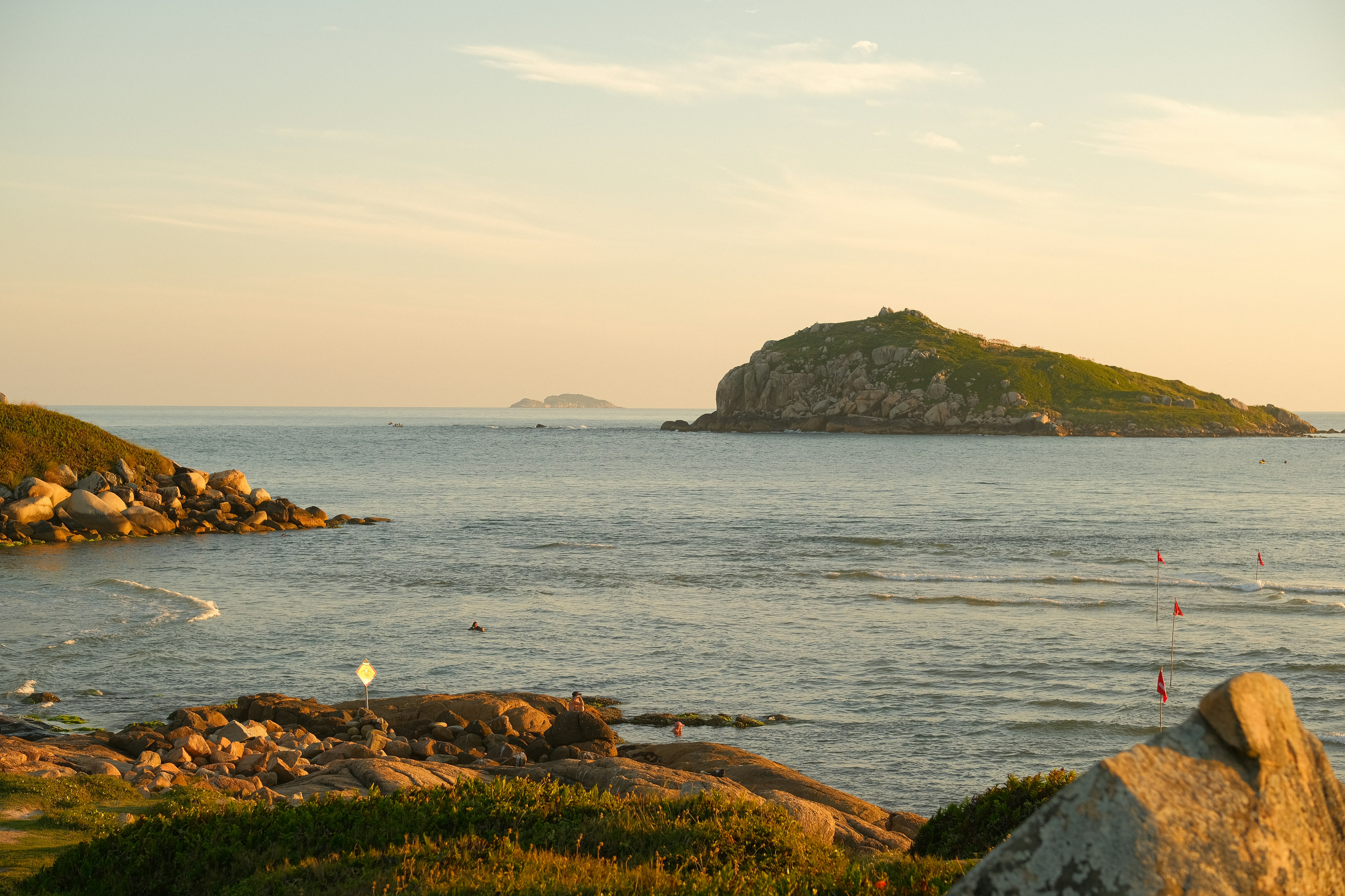 Islands in the ocean at sunset