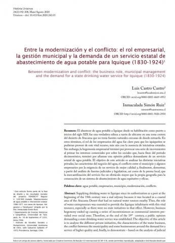 Entre la modernización y el conflicto: el rol empresarial, la gestión municipal y la demanda de un servicio estatal de abastecimiento de agua potable para Iquique (1830-1924)