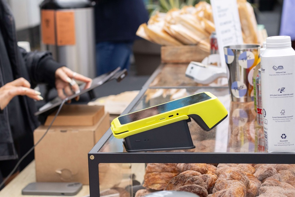 Teya card machine over a bakery counter