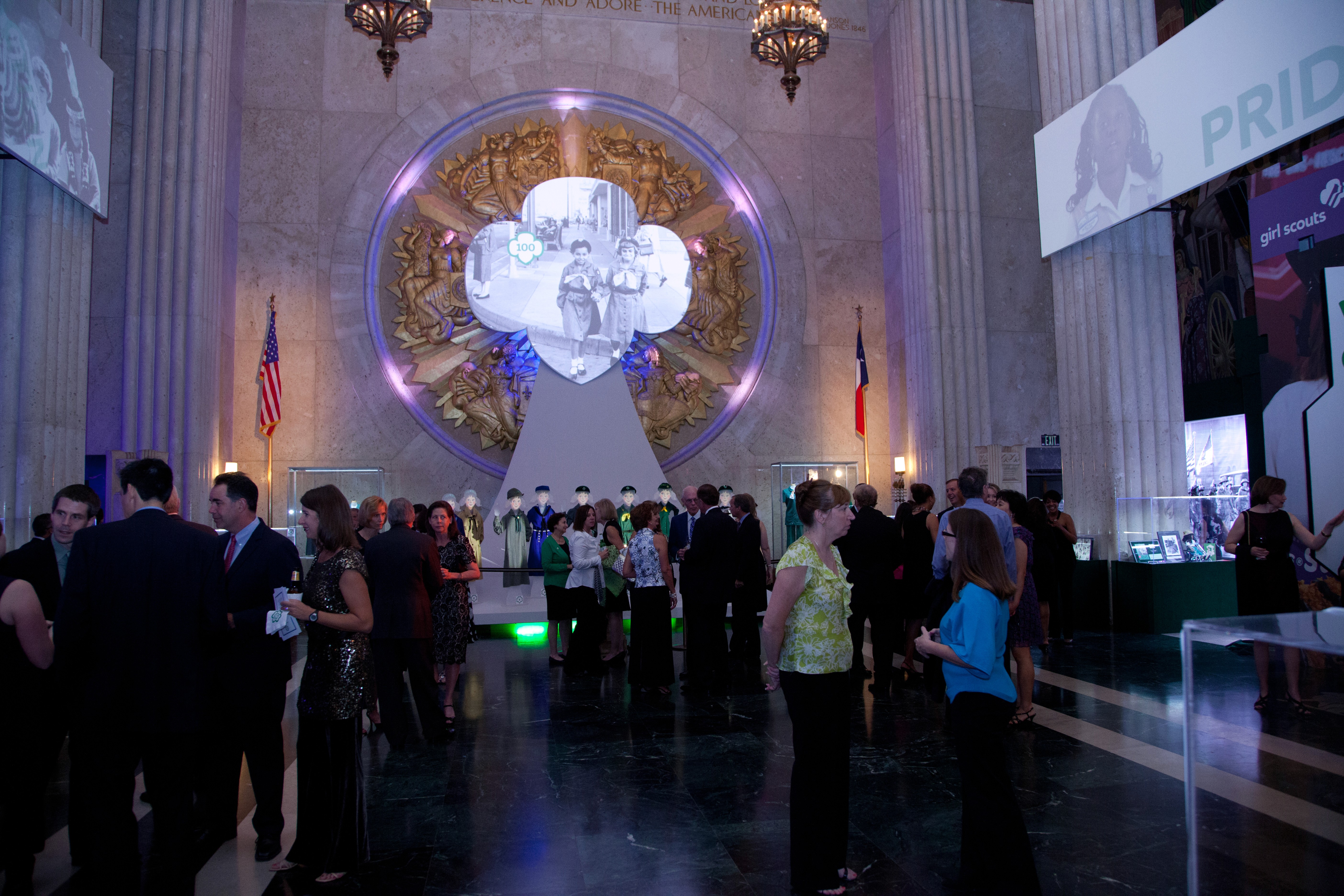 Guests arriving at the Girl Scouts of America 100th Anniversary Experience Grand Lobby