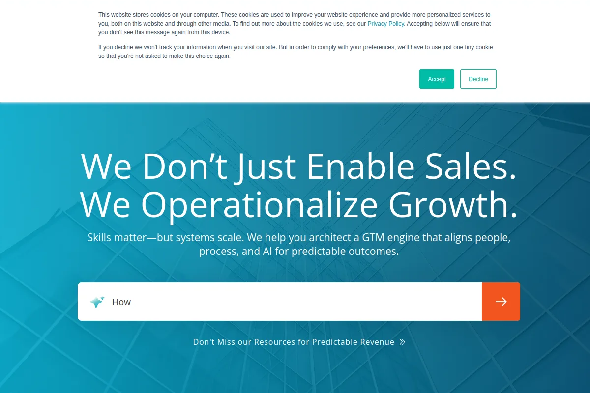 Force Management homepage with the headline We Don't Just Enable Sales, We Operationalize Growth, aimed at enterprise GTM teams