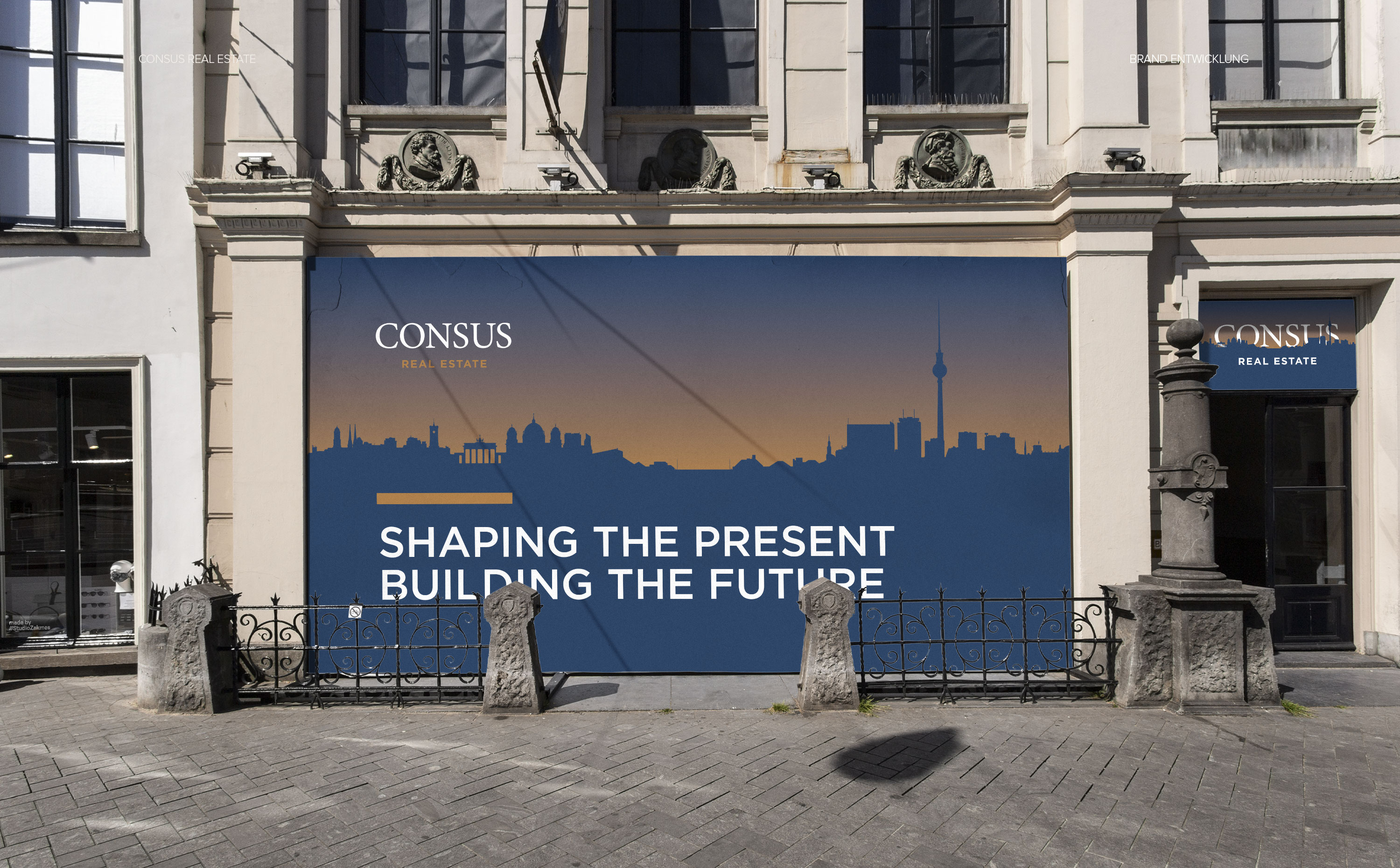 Baustellenbranding der Consus Real Estate – visuell prägnanter Auftritt mit reduziertem Design und hoher Wiedererkennbarkeit.