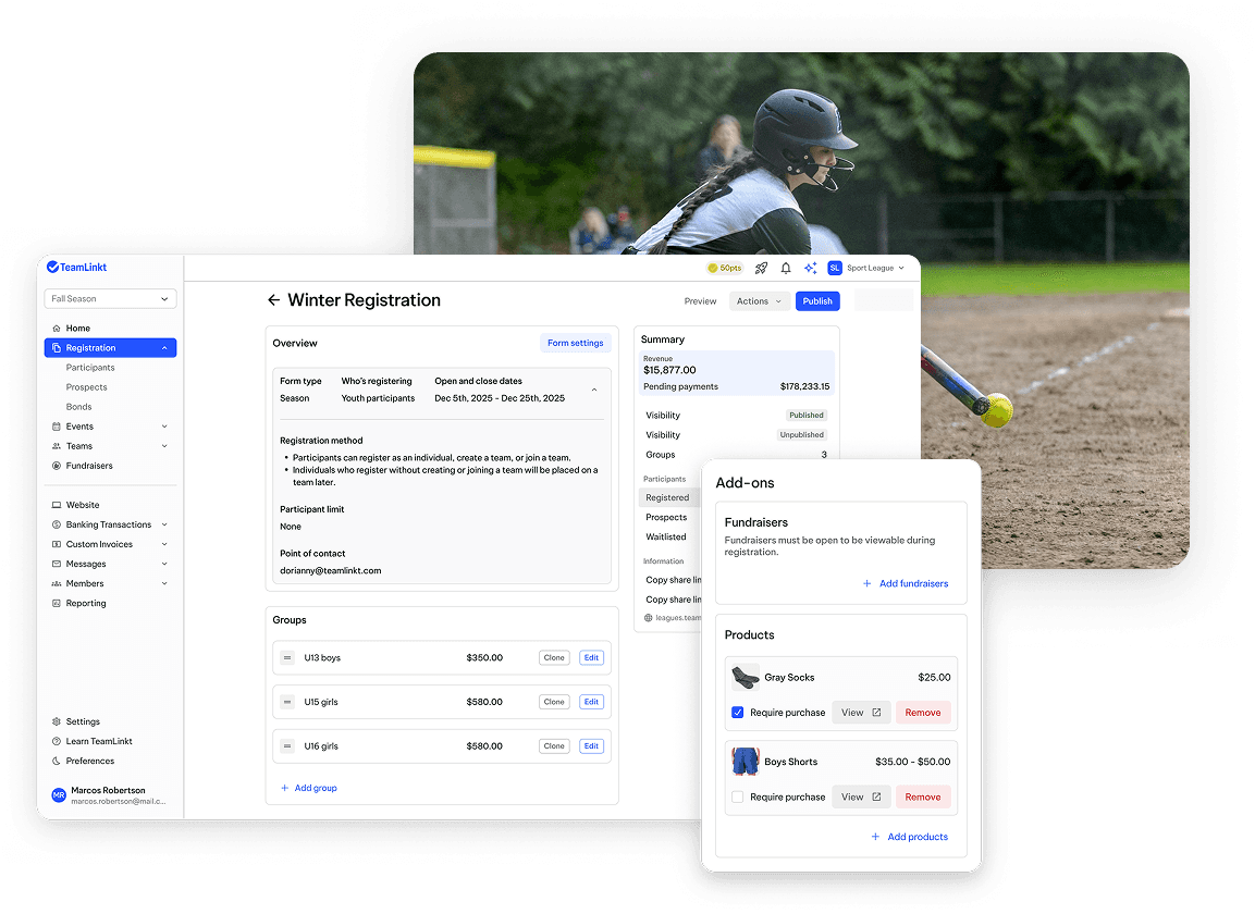 TeamLinkt's Slo-Pitch Registration Forms & Software Tool