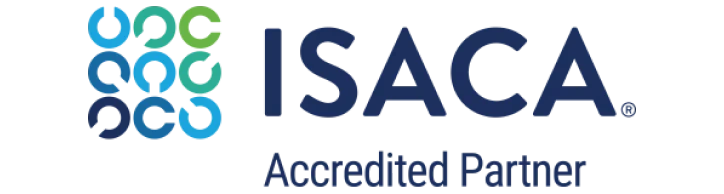 ISACA-Logo mit den Worten "ISACA" und "Advanced Printer" in einem modernen Design.