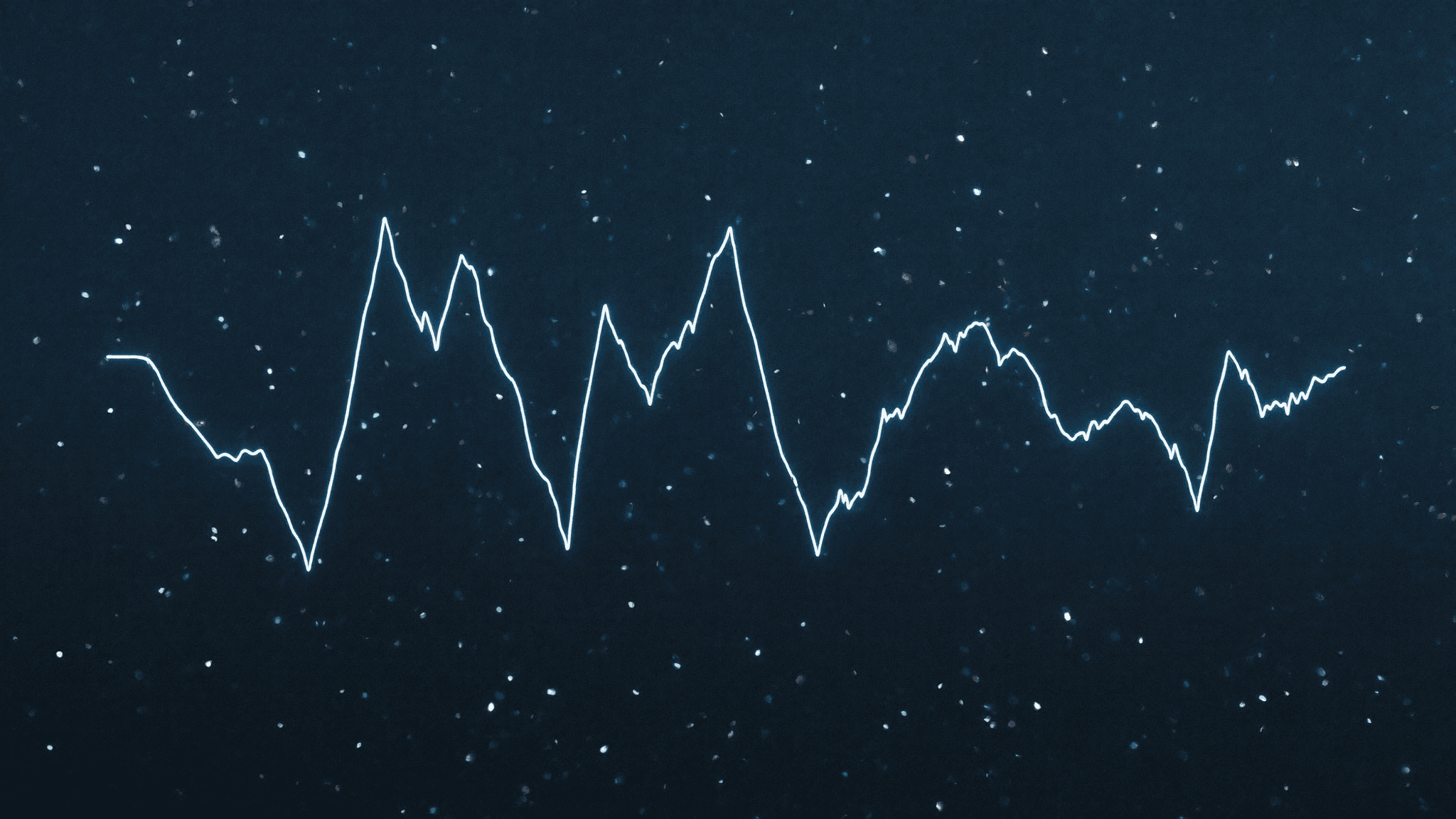 A curved line bending to pass through every scattered noisy data point, illustrating a model that is curve-fit to random noise