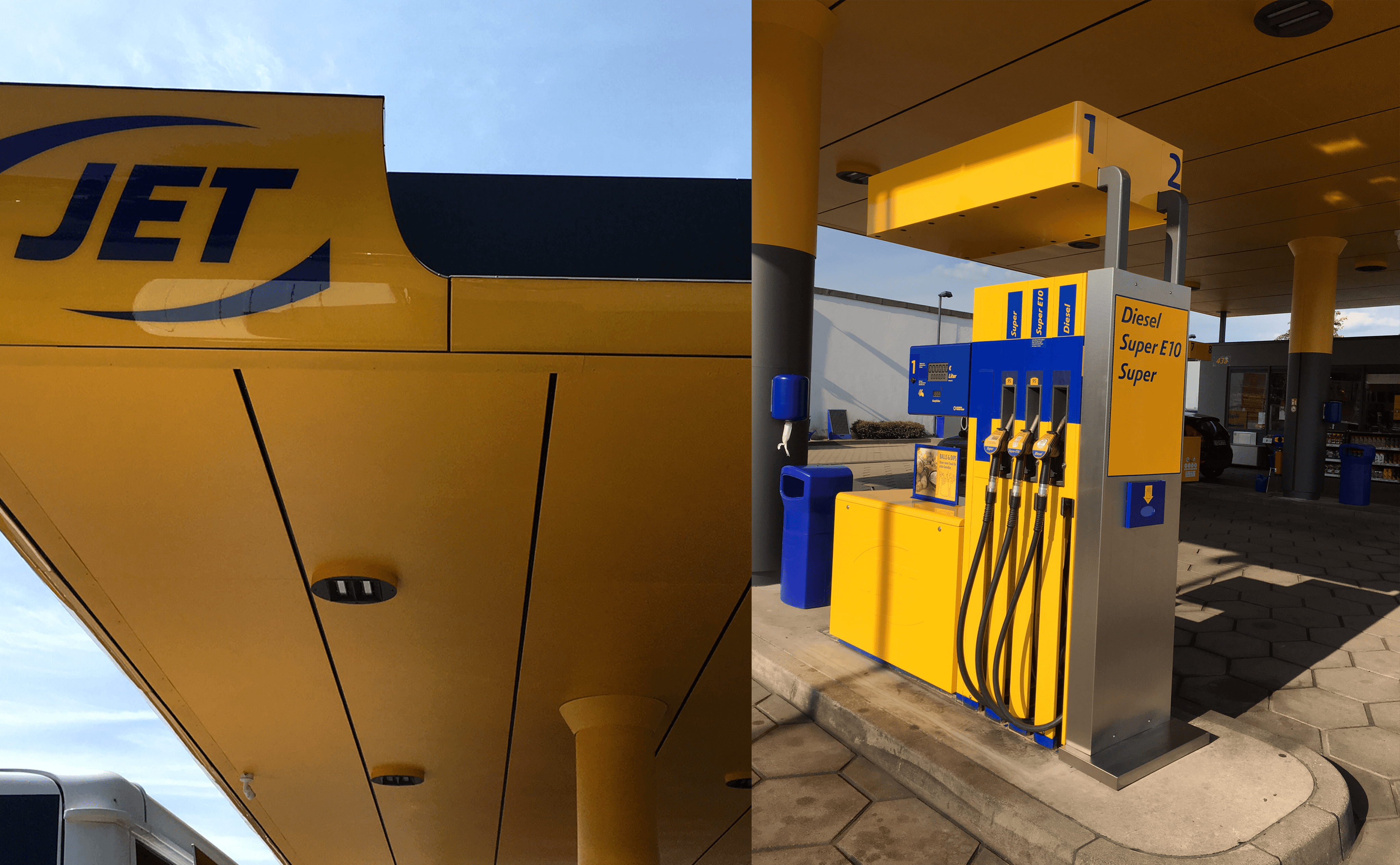 Anlieferung und Montage eines tegut… teo Modulen mit sichtbarer oranger Markenscheibe, Teil des innovativen Store-Konzepts, gestaltet von Design for Human Nature in Hamburg.