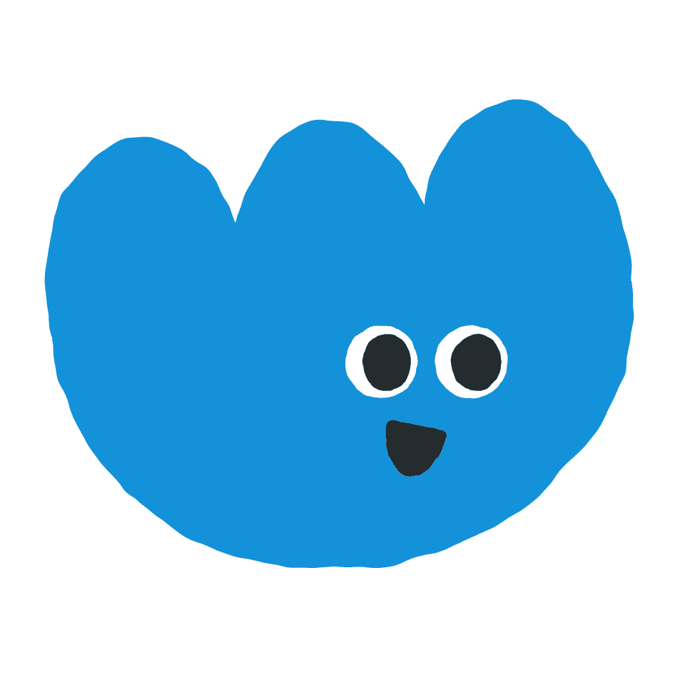 Illustration d'une mascotte bleue excitée.