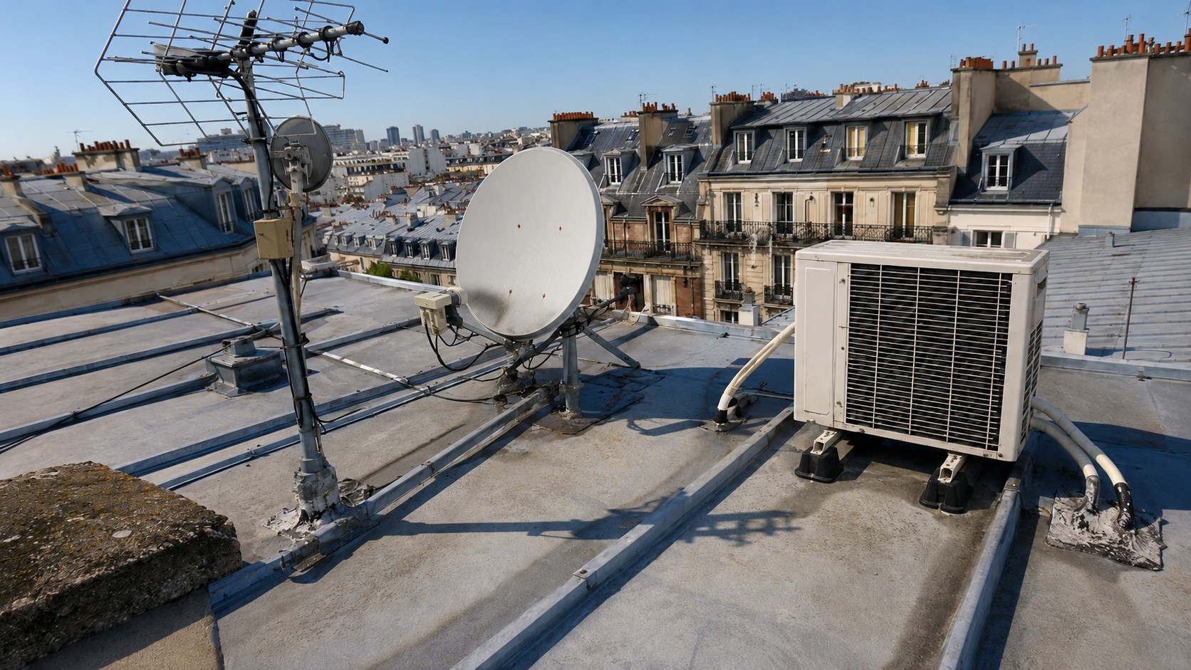 antenne_parabole_clim_toiture_paris_regles_infiltration_photo_ensoleillee.webp
