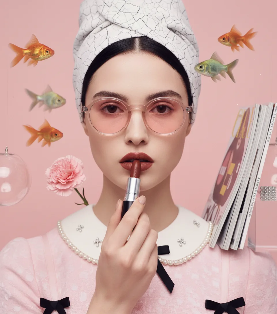 scene4-ai product photography-lipstick campaign creation-high fashion model in a surreal aquarium-2