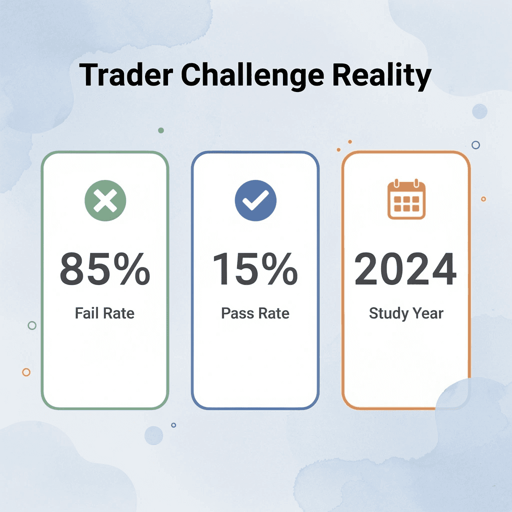 Statistics showing 85% trader failure rate in prop firm challenges