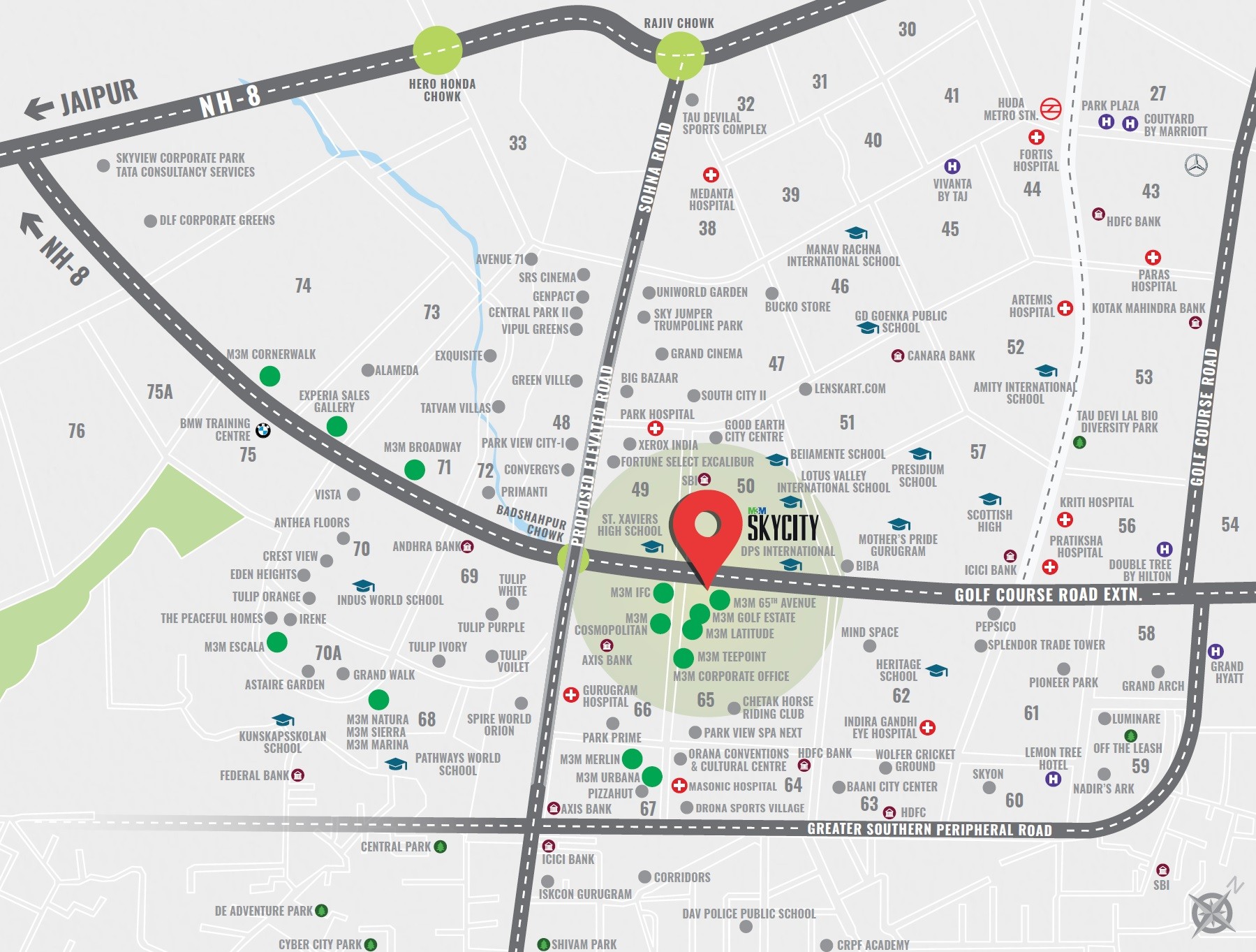 M3M Skycity Gurgaon Location Map