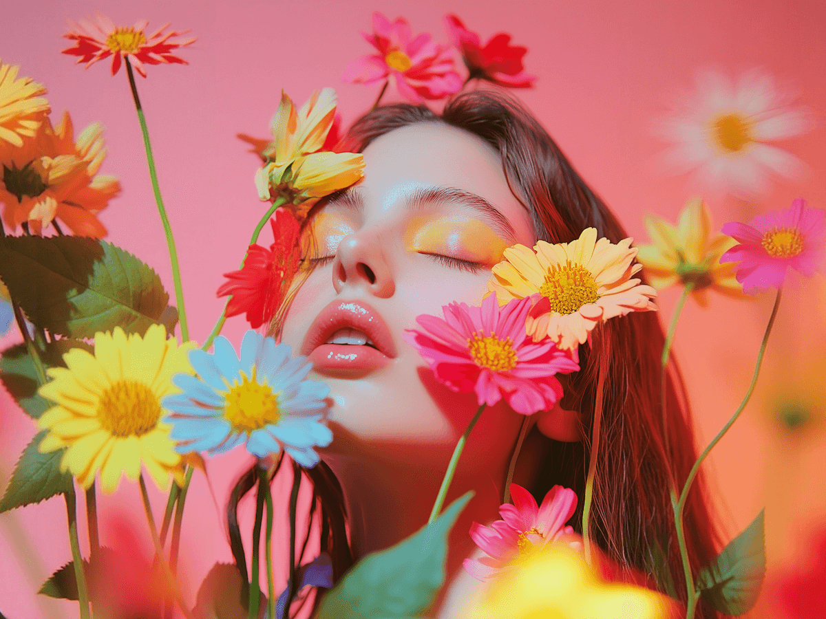 Floral portrait photography cover for Sophia Bennett's Blooming Grace — elegance framed in natural flowers and light