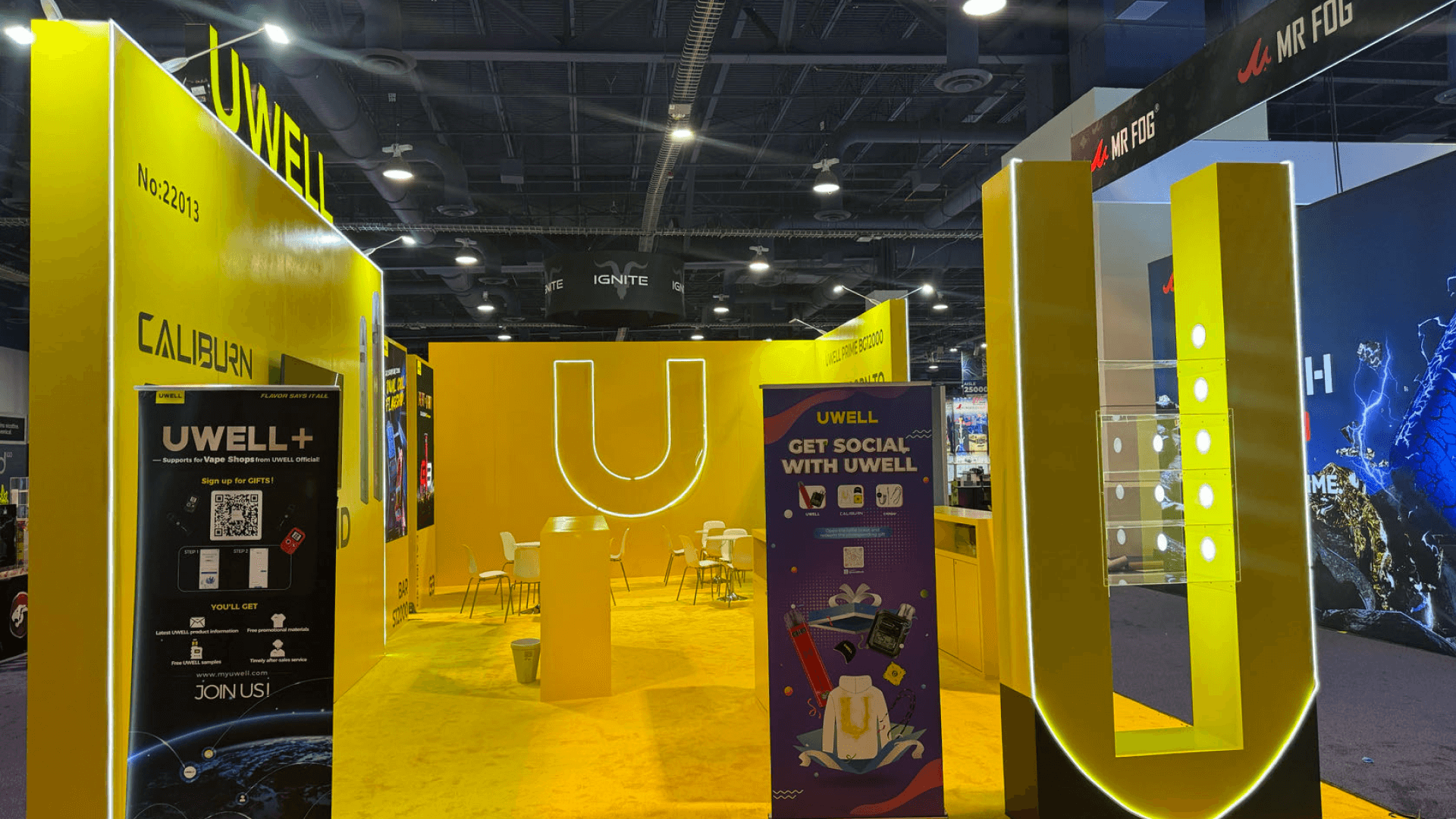 20x30 CHAMPS booth with product wall, display counters, and buyer conversation area