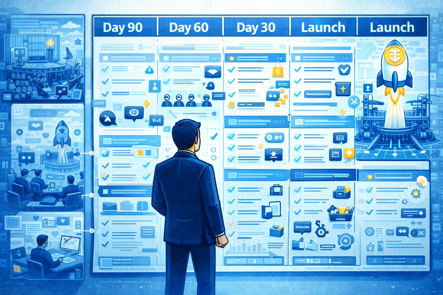 A picture illusrtatres a token marketing checklist for pre-TGE, launch (TGE) and post-TGE stages for Web3 projects that want to achieve a sustainable growth of their token