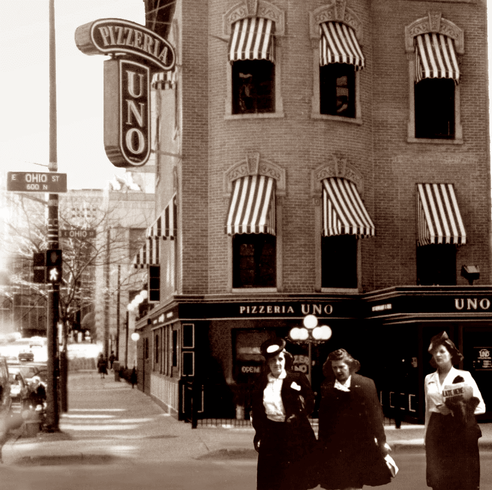 exterior of the original pizzeria uno in the 1940s