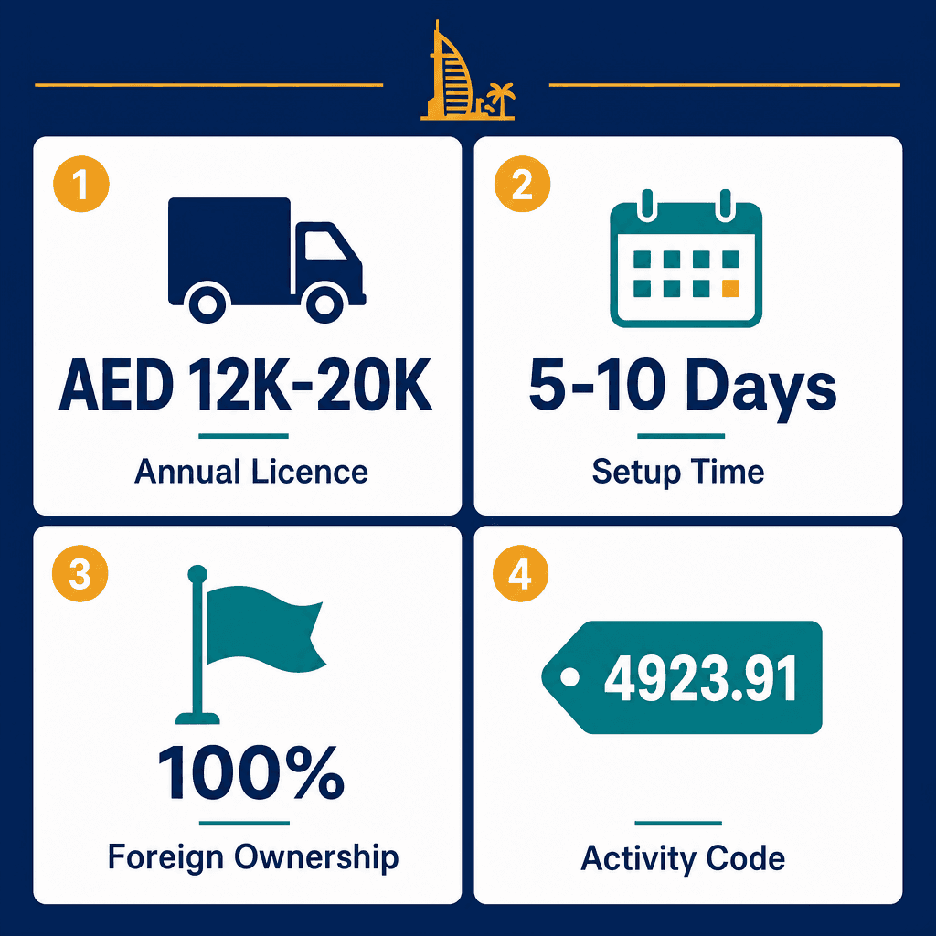 Infographic: Transport goods by heavy trucks Business License in Dubai: Cost and Requirements
