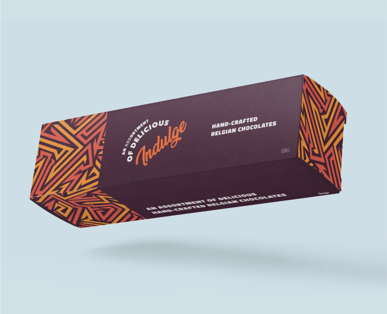 Modern confectionery packaging showcase by Made by Campfire, featuring high-contrast orange and red geometric line art and bold minimalist typography on a plum-coloured background.