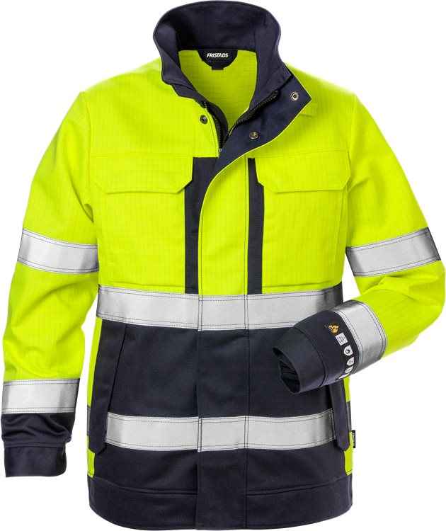 Antislip werkschoenen dames met SRC bij Vanatex — FRISTADS Flame high vis jack dames klasse 3 4590 FLAM