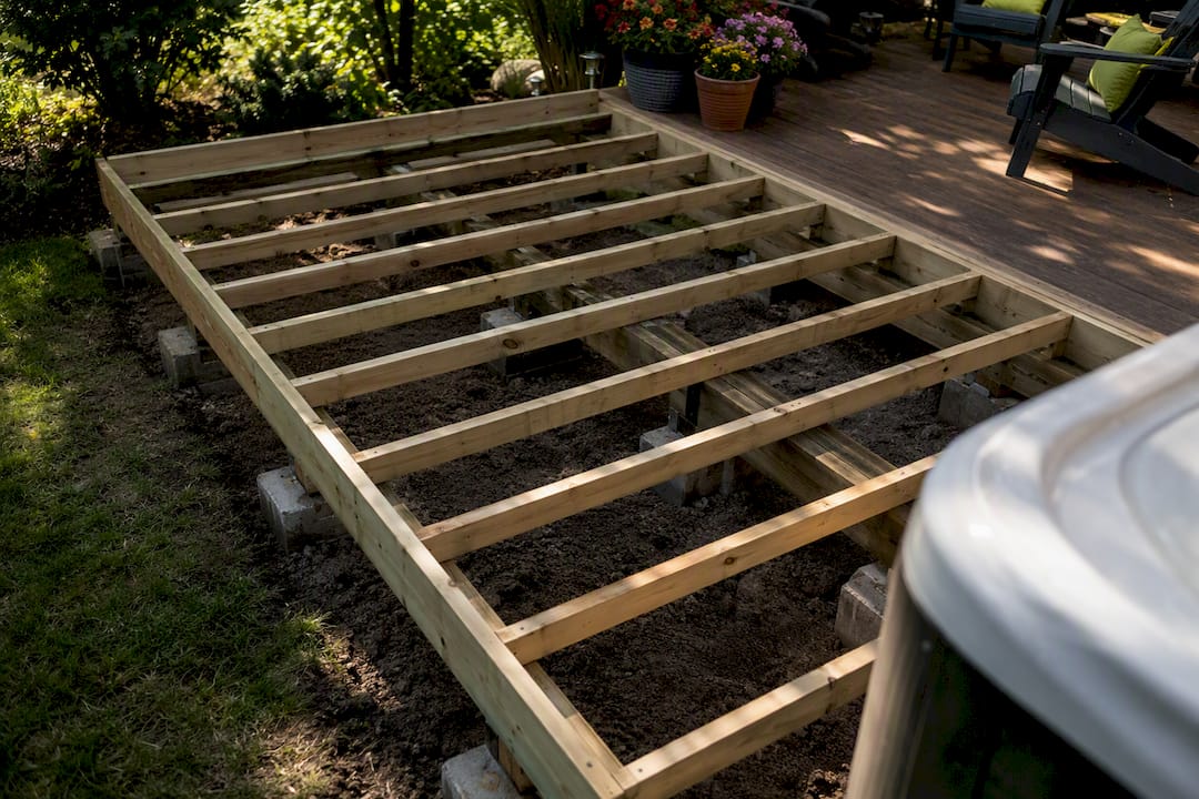 Deck base framing under hot tub footprint