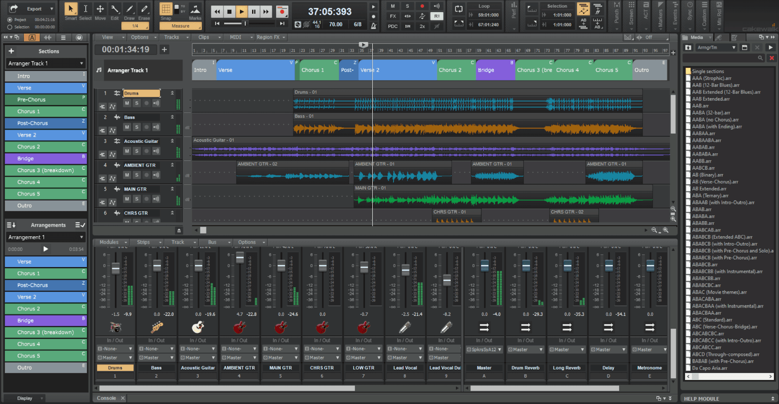 Cakewalk DAW layout