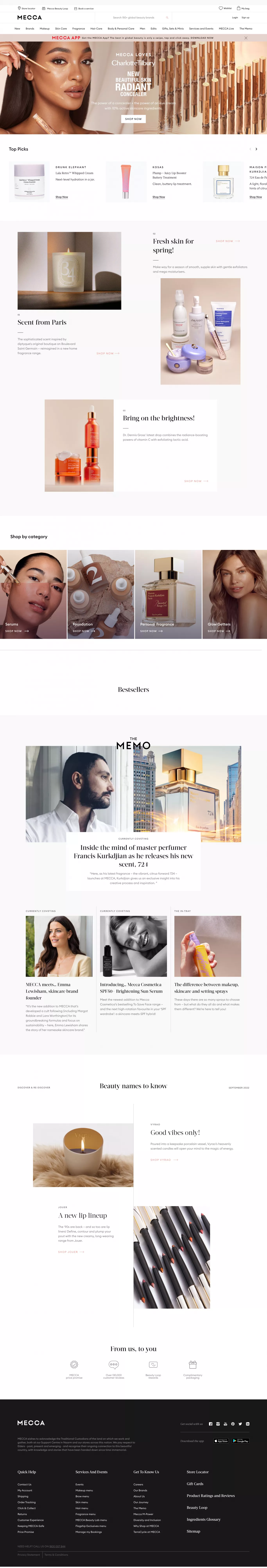 MECCA Australia ecommerce page screenshot showcasing Beauty and Ecommerce design