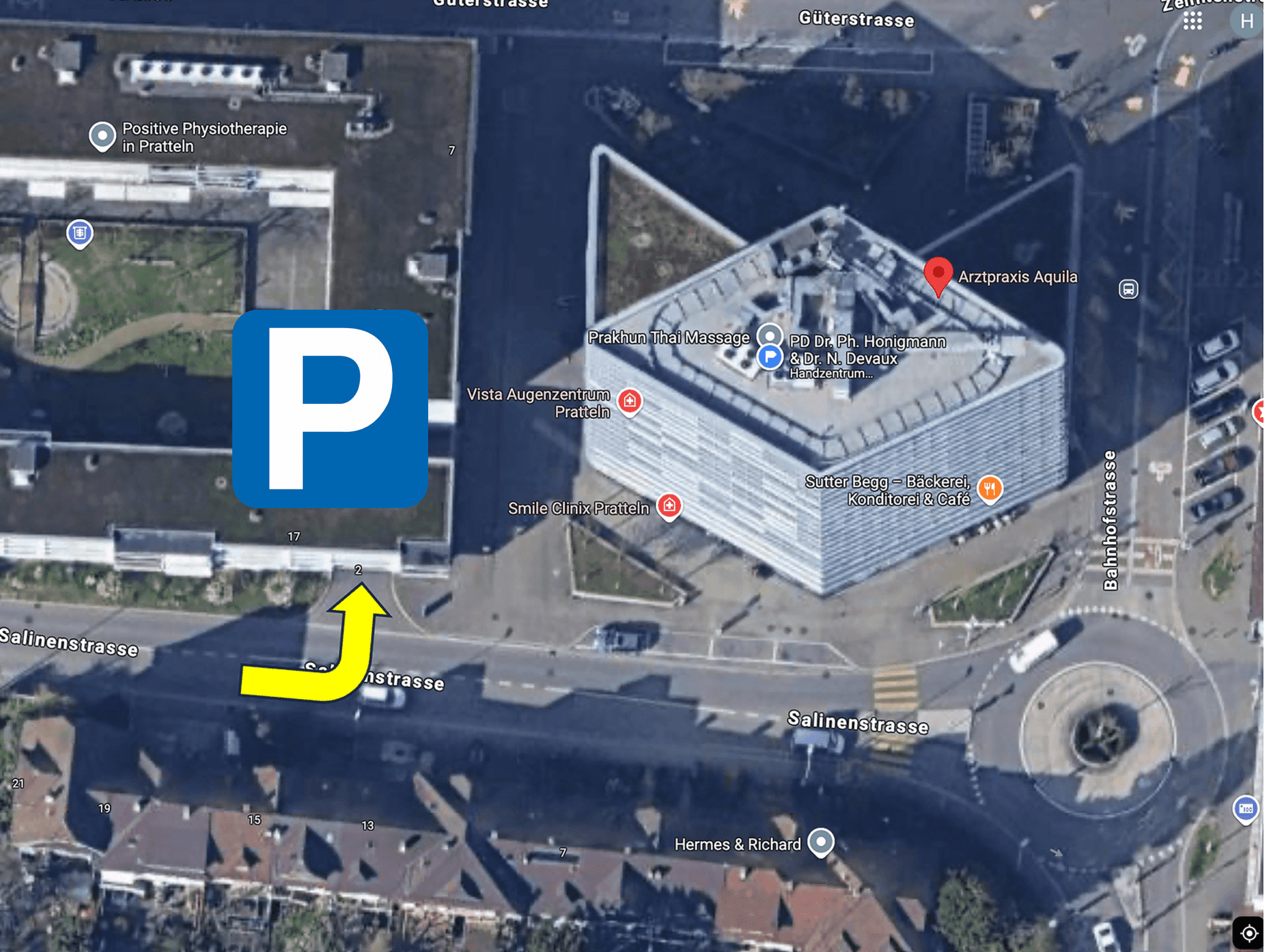 Anfahrtsskizze zum Handzentrum über das Parkhaus