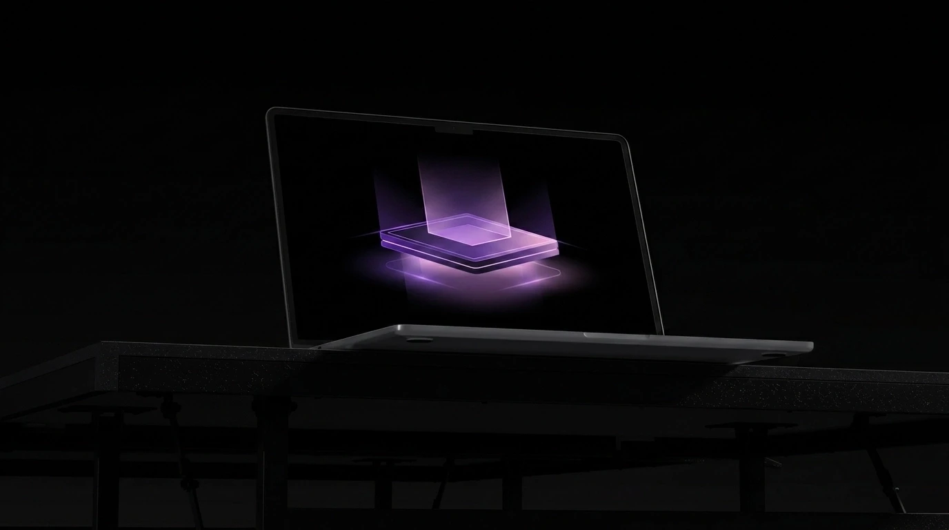 A futuristic, minimalist launchpad with a glowing violet and magenta platform.