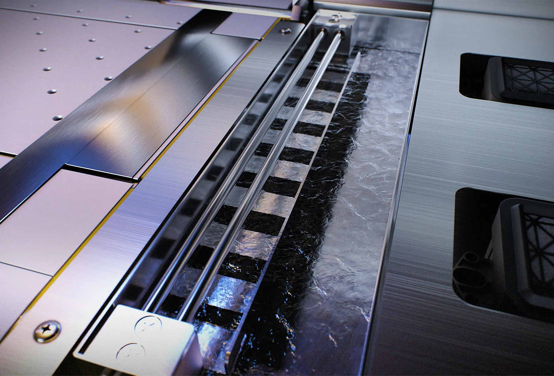 Gravity Pro DTF printer's Notilus system featuring an automatic water submersion cleaning mechanism to protect the blade and prevent nozzle damage.