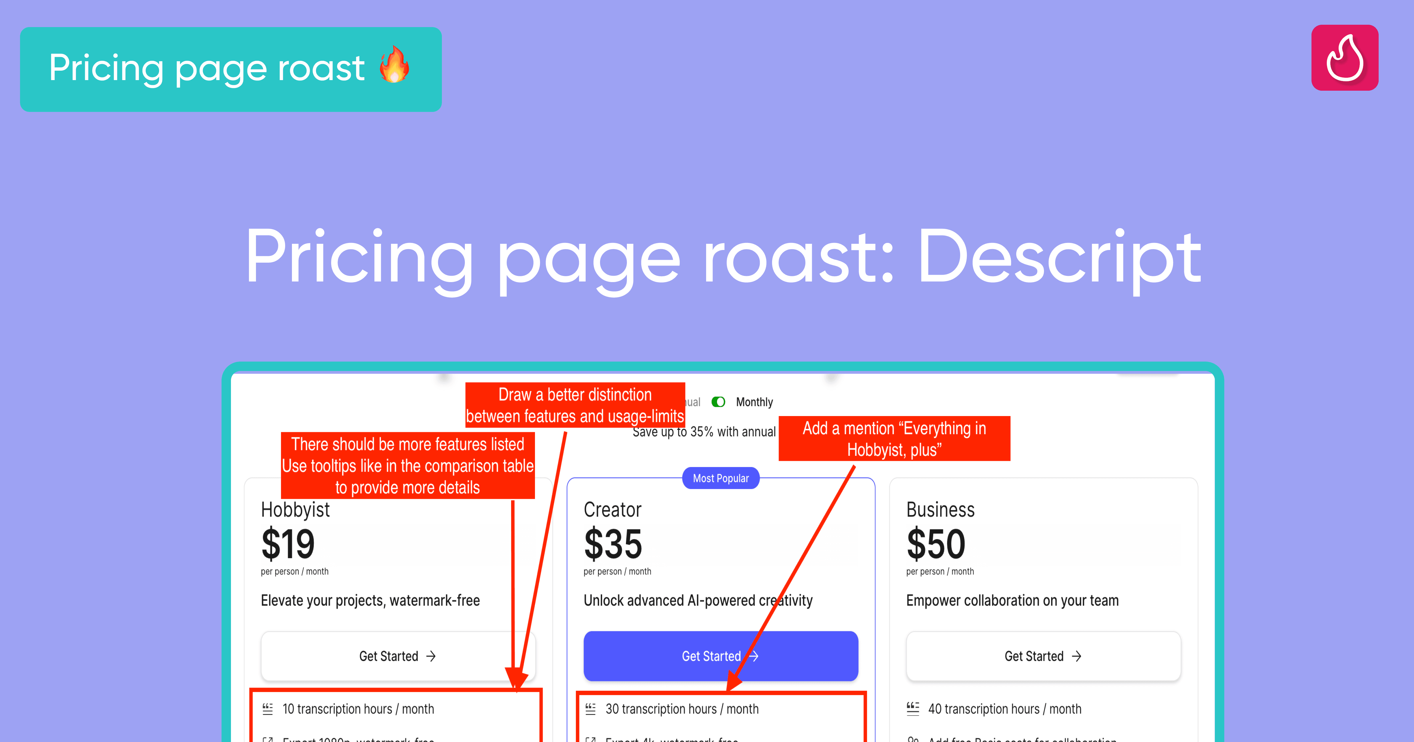 Pricing page roast: Descript