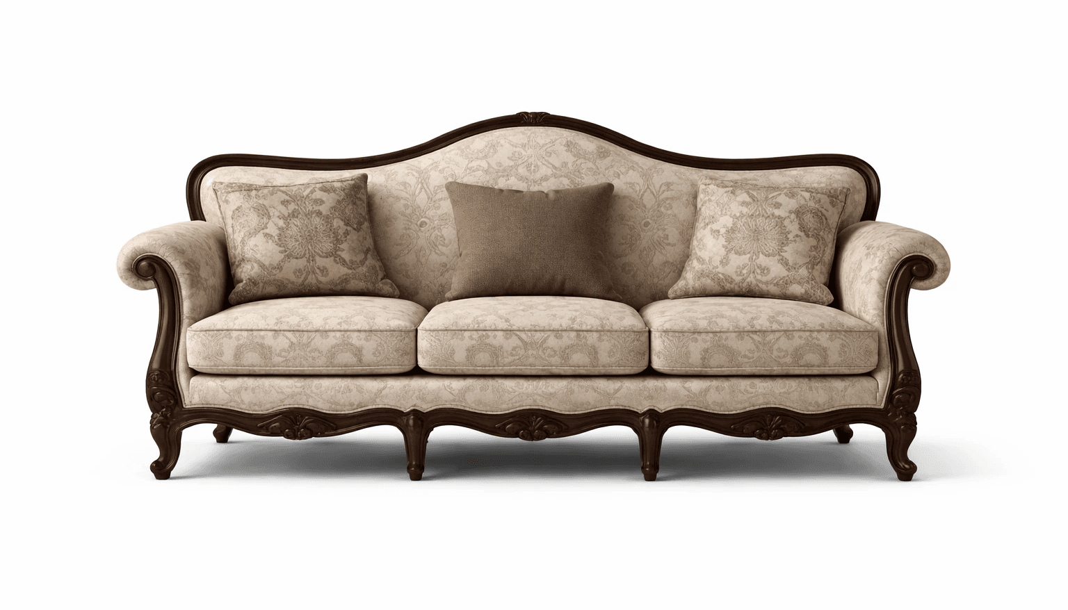 A traditional three‑seater featuring rounded arms, deep seating, and a warm, heritage character.