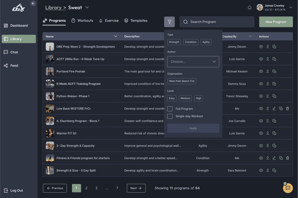 O2X library sweat filters screen