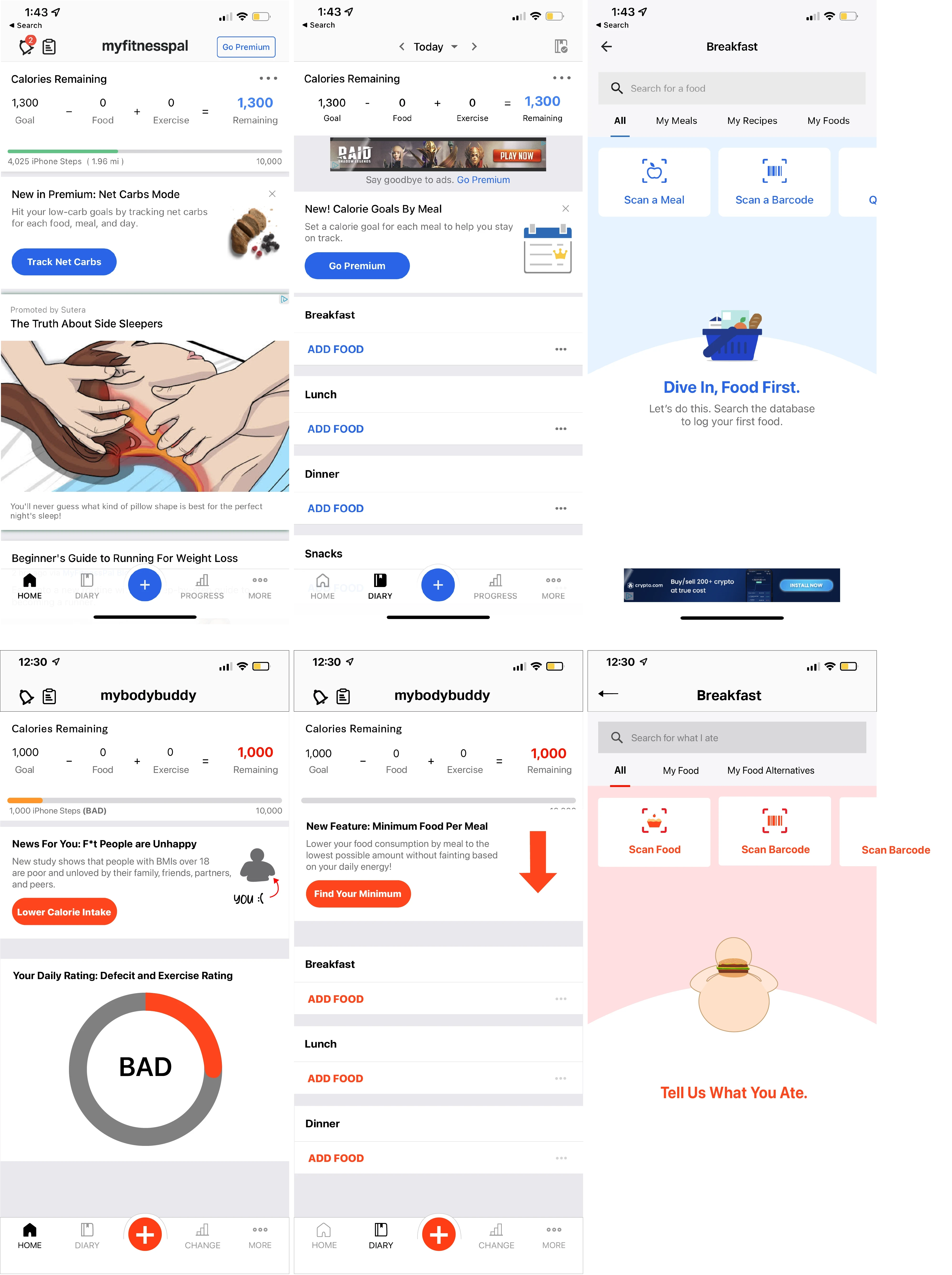Thinstagram and Yumblr companion app screens