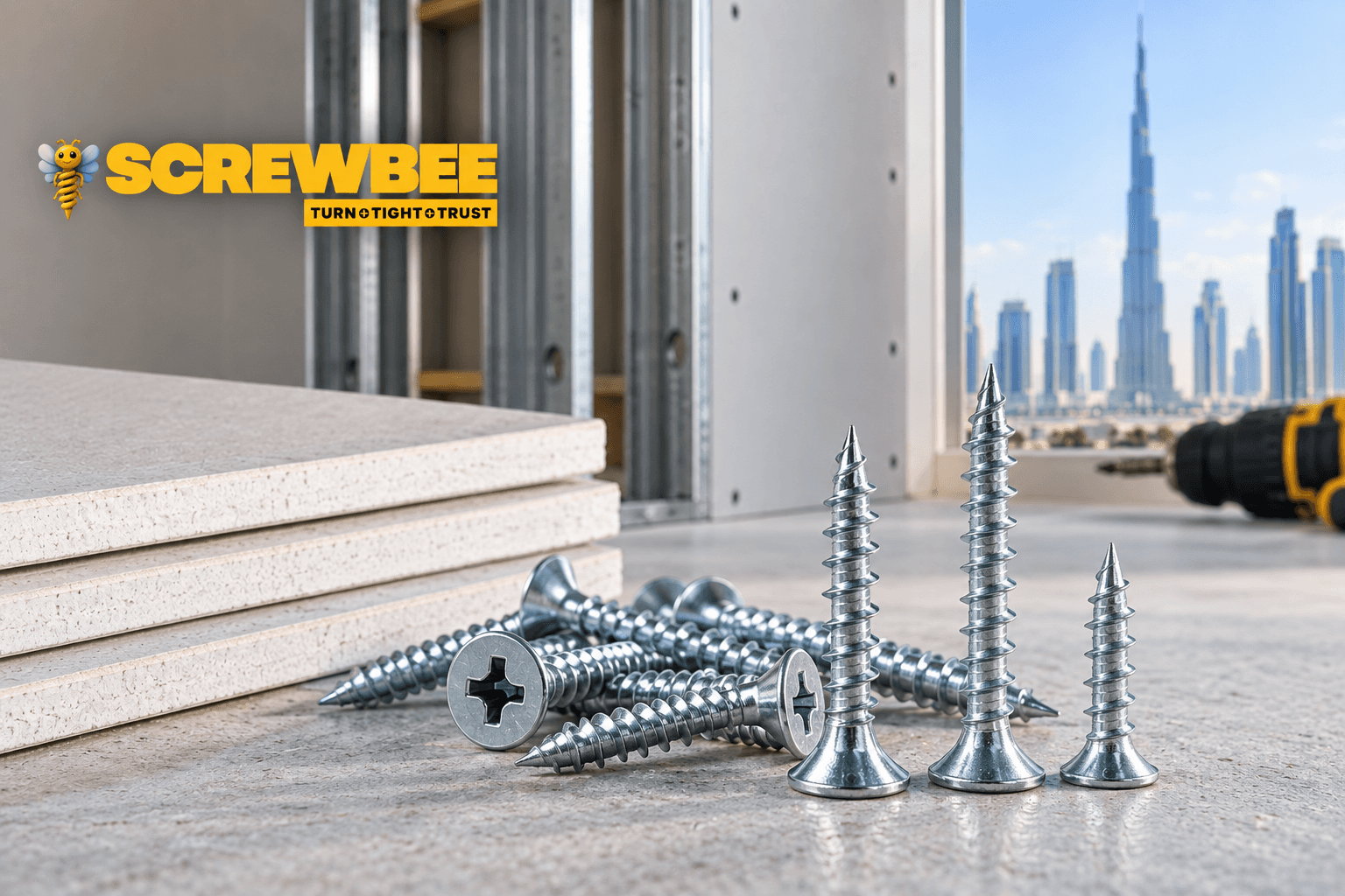 Zinc Drywall Screws for gypsum board and metal framing applications in Dubai
