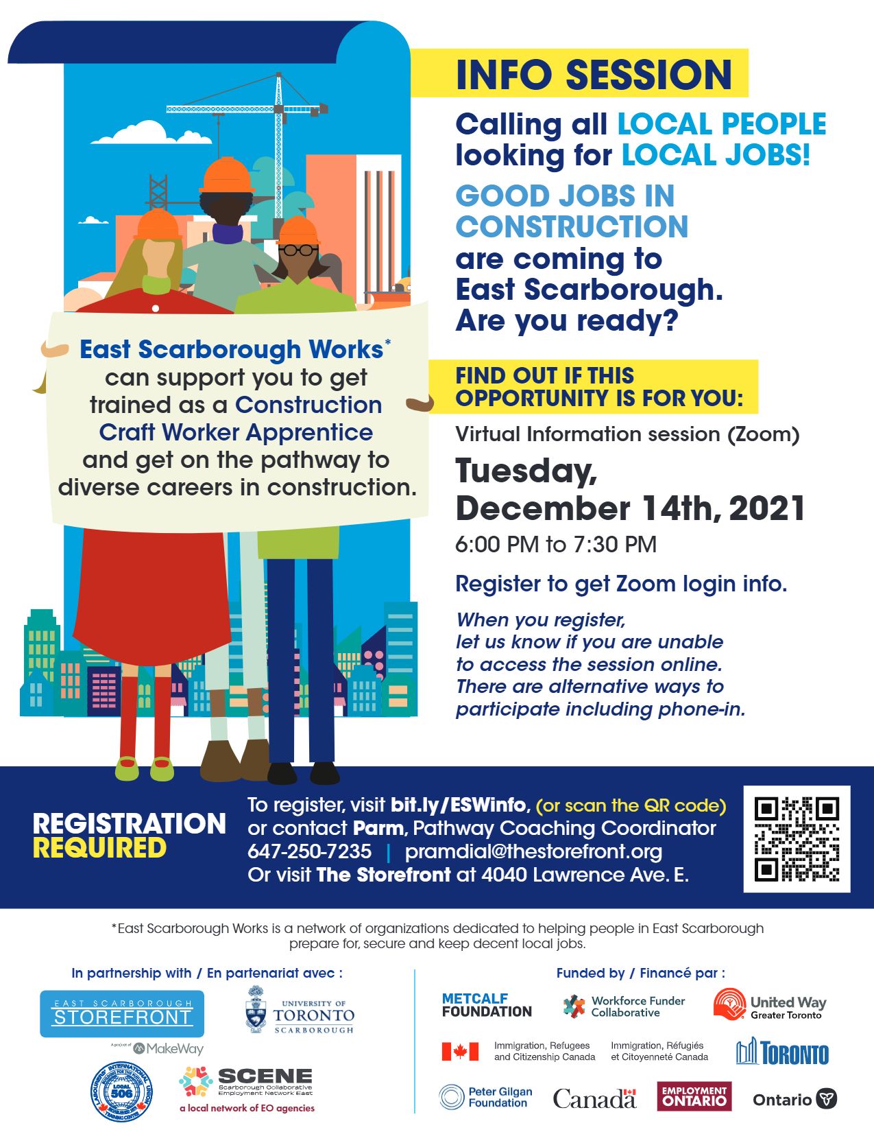 A flyer with information related to the East Scarborough Works Info Session.