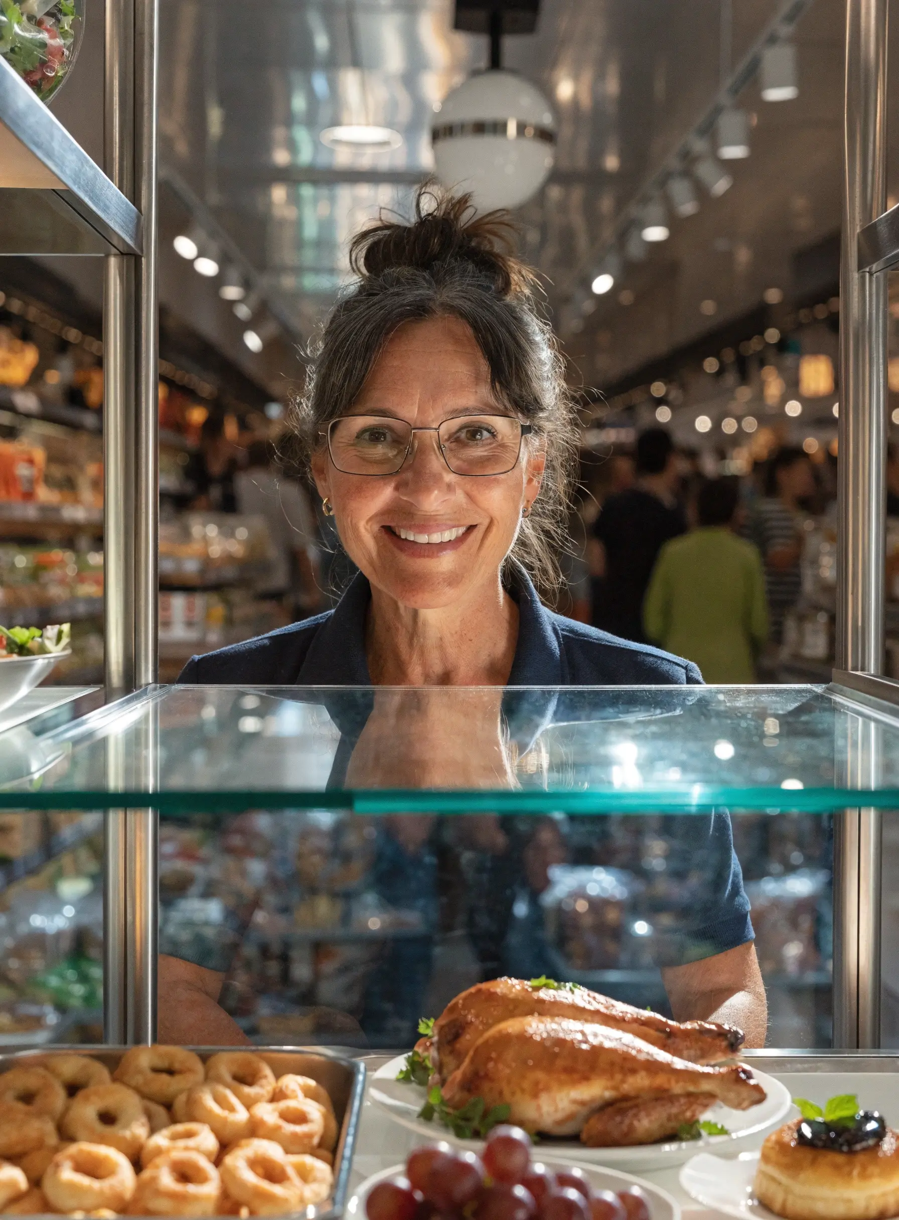 Une femme se tenant dans sa franchisesourit à la caméra