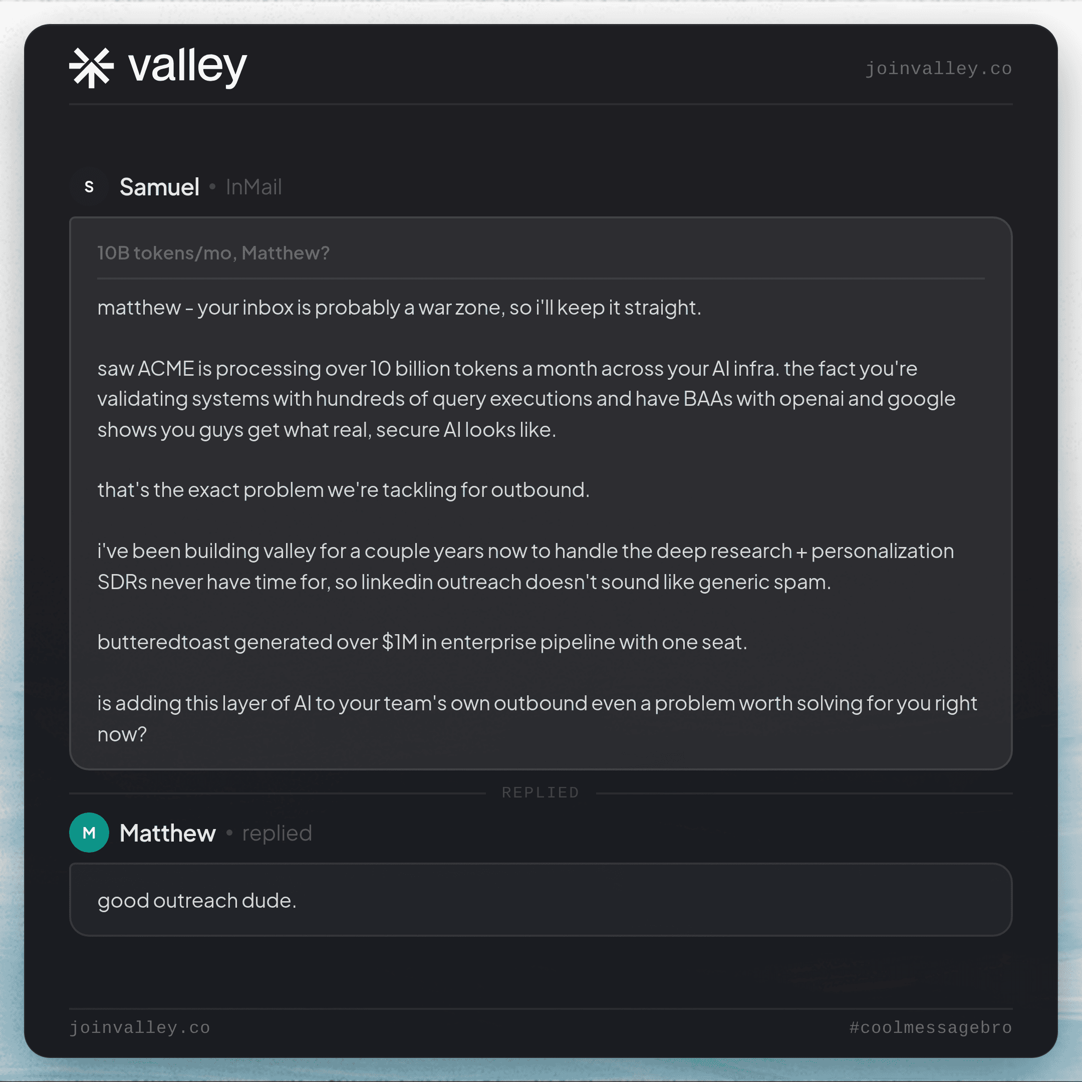 A real message Valley sent and the positive reply it earned (coolmessagebro.com)