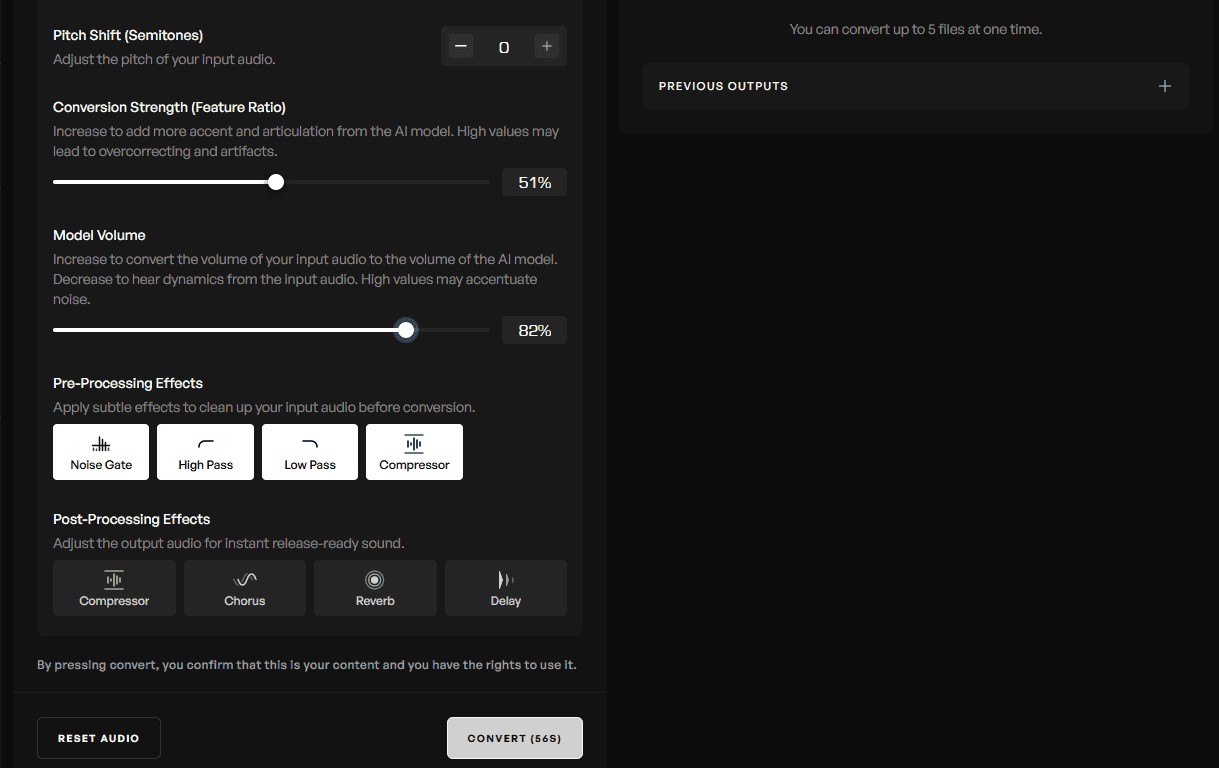 Advanced conversions settings unfurled